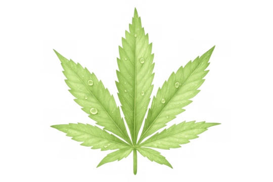 Cannabis leaf with clear water drops showing natural freshness, health, and organic growth, transparent background - Powered by Adobe