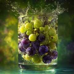 Stock photo of grapes in water glass fresh fruit healthy eating splash photography still life