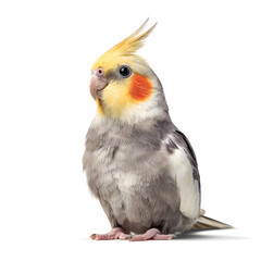 Obraz premium Cockatiel's Curious Gaze: A charming Cockatiel, with its crest proudly displayed, turns its head, revealing its unique facial features.