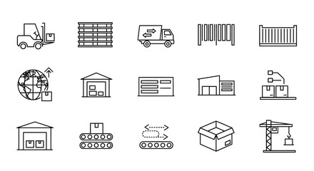 Dynamic logistics icons showcasing global shipping, warehousing, and delivery operations for modern supply chain visualization.