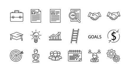 Professional icons illustrating career growth, business success, and financial achievement in a modern, dynamic presentation