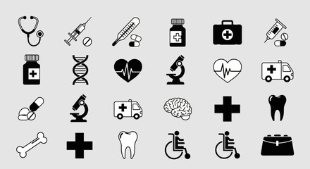 Captivating medical icons showcasing healthcare, science, and wellness symbols for professional design projects