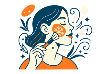 Fototapeta premium Icy Makeup Elegance. Icy elegance. A hand holding a makeup brush draws snowflake-like strokes across a glowing