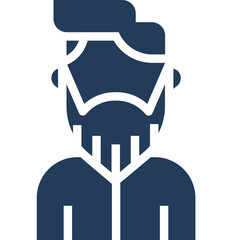 Stylized illustration of a dark blue bearded man on a white background representing modern design and profile icon