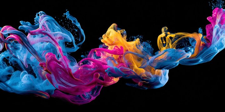 Abstract dynamic wave of highly reflective liquid metal featuring vibrant, iridescent colors and complex, flowing forms against a solid black background, creating a futuristic texture