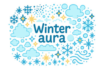 Fototapeta premium Winter Aura Doodle. Winter aura. Hand-drawn doodle illustration of winter aura. Snowflakes, spark bursts,