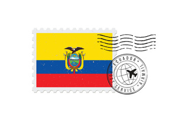 Postage stamp Ecuador. Rubber postal stamp Ecuador. Vintage vector illustration in grunge style.