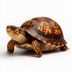 Obraz premium Turtle’s Grace: A close-up shot of a box turtle, showcasing the beautiful patterns of its shell and focused expression, offering a glimpse into the gentle life of this reptile.