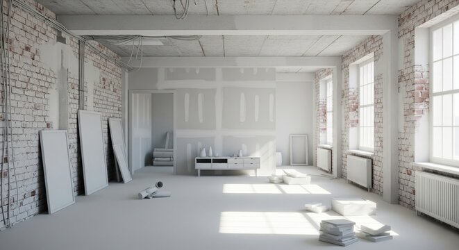 Modern minimalist house under renovation and reconstruction