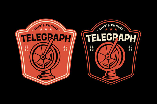 Engine telegraph vintage badge logo design set for nautical. ship telegraph retro patch illustration graphic pack for adventure. Boat throttle control rustic emblem vector element designs for maritime