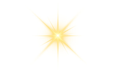 Golden yellow glowing star PNG illustration. Radiant sparkle and shining beam on transparent background. Ideal for bright effects, luxury symbols, or cosmic concepts.