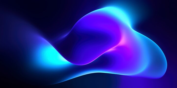 Abstract image featuring a seamless transitioning fluid blob in vibrant blue, magenta, and purple colors, floating or moving against a dark background, creating a futuristic, ethereal, and soft effect