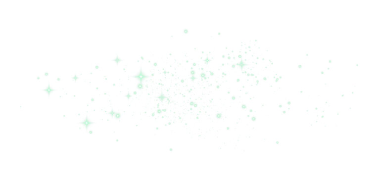 Sparkling green dust particles. Lens flare and star light effect PNG.