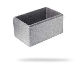 Empty gray styrofoam box on white background