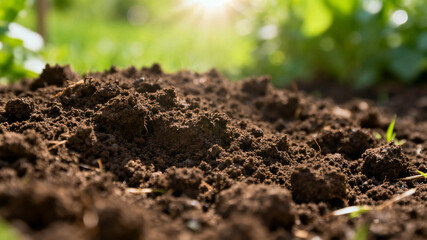 Close-up of rich, textured soil symbolizing growth and natural vitality in gardening.