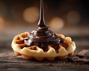 Chocolate waffle delicious dessert food sweet breakfast pastry syrup tasty treat closeup shot