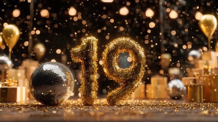 Celebration of a special milestone at a festive event with shiny decorations and gifts