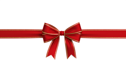 Elegant red ribbon bow with gold trim isolated on transparent background