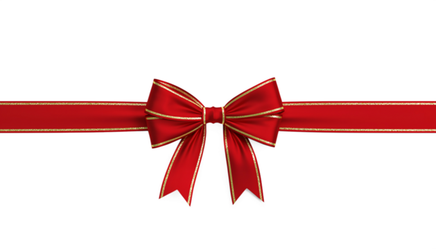 Elegant red ribbon bow with gold trim isolated on transparent background