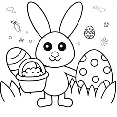 bunny carrying basket full of decorated easter eggs coloring page