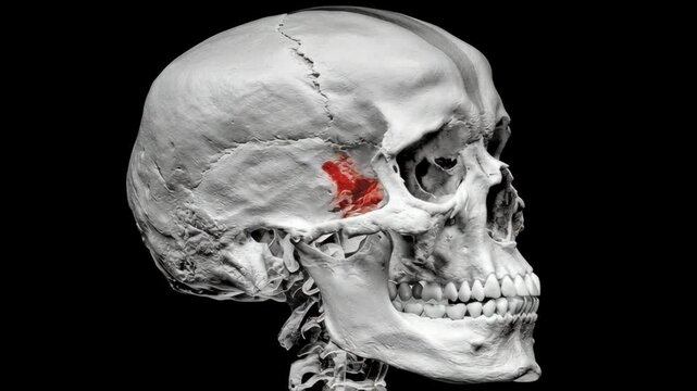 Detailed Anatomical Illustration of Human Skull Side View Emphasizing Facial Bones and Highlighted Areas for Enhanced Understanding of Anatomy