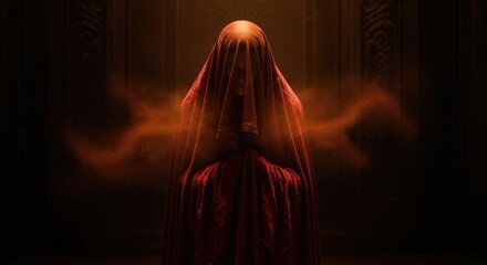 Figure in Red Cloak With Orange Dust draped fabric