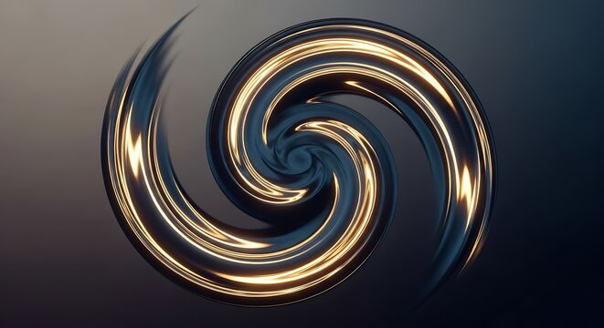 Iridescent Metallic Vortex: A Mesmerizing Swirl of Blue and Gold Reflections for Creative Backgrounds