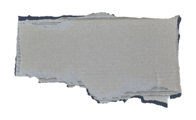 Brown corrugated kraft paper torn into pieces in transparent background png with black border