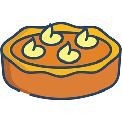 Stylized illustration of a single danish pastry with yellow icing swirls on a brown crust isolated on a transparent background