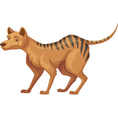 Fototapeta premium Stylized illustration of a Tasmanian Tiger with brown fur black stripes and a long tail on a transparent background