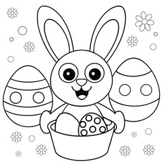 bunny with big eyes and cheerful expression holding heart coloring page
