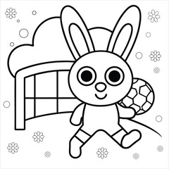 cartoon bunny playing soccer kicking ball coloring page