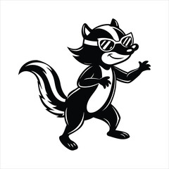 Obraz premium Skunk character wearing sunglasses and dancing