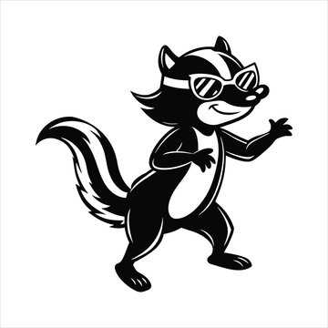 Skunk character wearing sunglasses and dancing