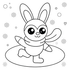 cute bunny ice skating on frozen pond coloring page