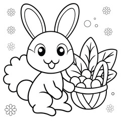 cute bunny sitting on grass happily eating carrot coloring page
