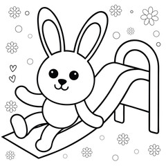 joyful bunny sliding down playground slide coloring page