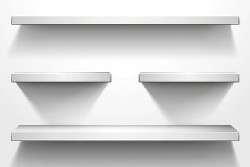 Three white wall shelves in flat vector design with clean minimal composition and blank background for interior, product, and display mockup use