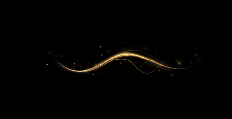 Vector background with glowing golden neon streaks and sparkling magic light motion.
