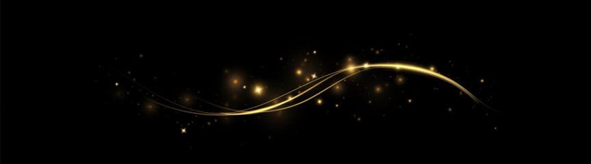 Fototapeta premium Magic golden wind png festive isolated on transparent background. Golden comet with sparkling stars and dust. Powder dust light . Magic shining gold dust