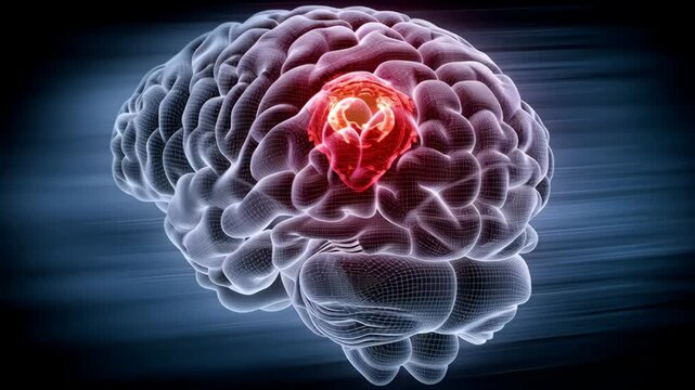 3D Render of Human Brain Showcasing Neural Connections, Activity, and Tumor Complexity in Medical Anatomy and Science