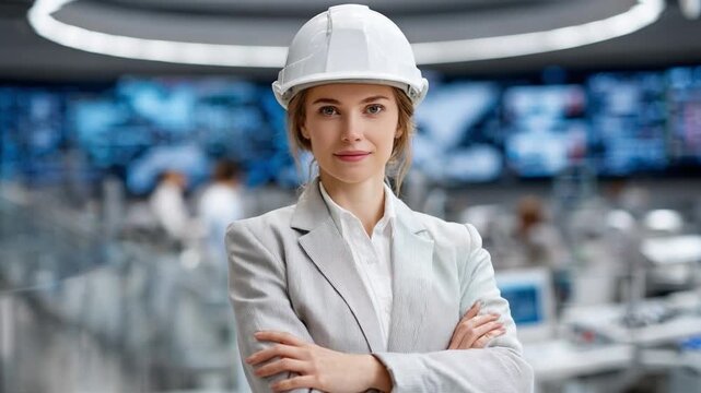 Empowered Engineer: A confident and capable engineer stands in a modern control room, embodying leadership, intelligence, and expertise in the realm of technology and engineering.