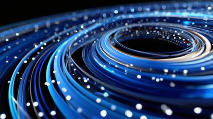 Digital Data Flow: An artistic depiction of interconnected data streams, the image portrays the essence of technology with luminous blue lines swirling across a dark backdrop.