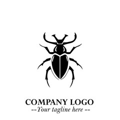 Beetle Logo Symbol in Black on the White Background with Simple Modern Insect Design