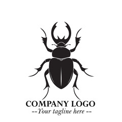 Beetle Logo Symbol in Black on the White Background with Simple Modern Insect Design