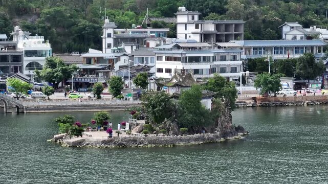 Xiao Putuo Island Village Dali Yunnan China Traditional Lakeside Architecture Mountain Landscape