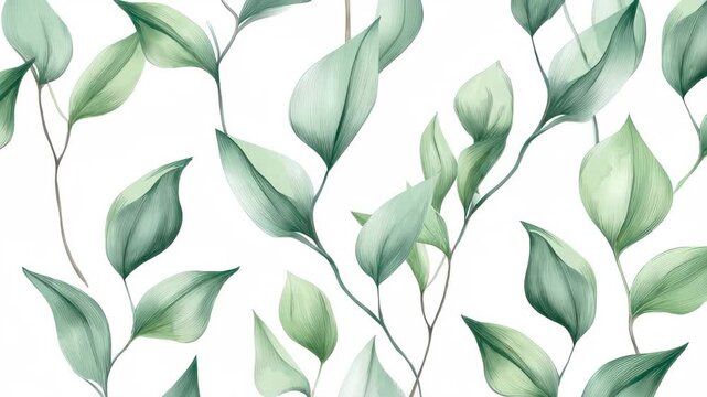 Beautiful green leaves on a white background create a fresh and calming pattern for home decor or design projects