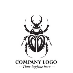 Beetle Logo Symbol in Black on the White Background with Simple Modern Insect Design