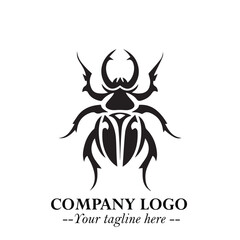 Beetle Logo Symbol in Black on the White Background with Simple Modern Insect Design