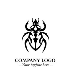 Beetle Logo Symbol in Black on the White Background with Simple Modern Insect Design